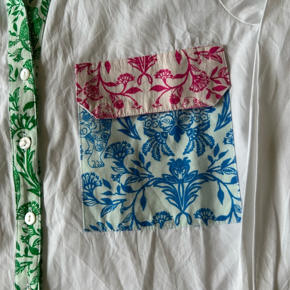 Roller Rabbit Floral Button Down Shirt - Pink, Blue, Green - Picture 6 of 9